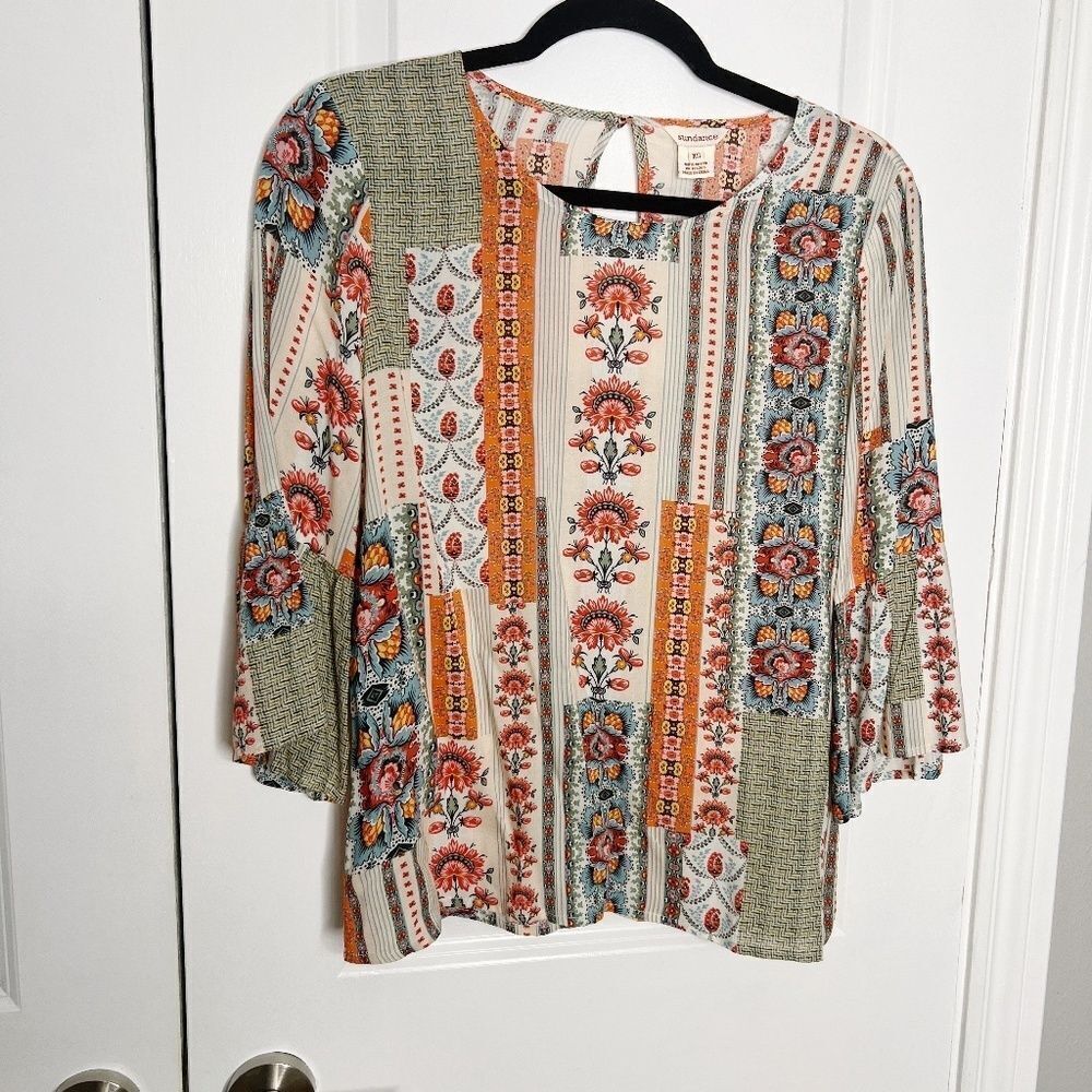 Sundance Catalog Floral Print Top Shirt Size XS